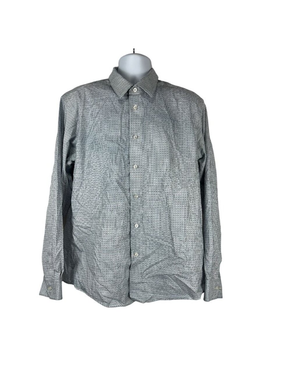 Egara Non-Iron Slim Fit Mens XL Dress Shirt Gray Micro Check Long Sleeve Cotton